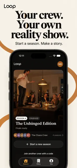 Loop app screenshot showing a friend group season and the option to start a new season