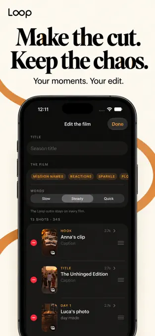 Loop app screenshot showing controls for editing the season film
