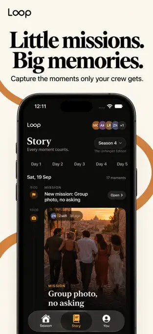 Loop app screenshot showing missions and shared memories